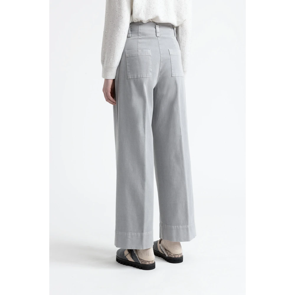 PESERICO Katoenen gabardine palazzo broek Gray Dames