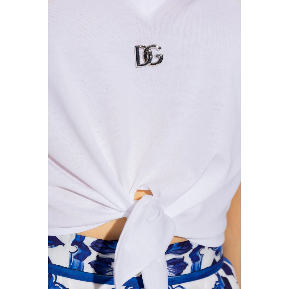 Dolce & Gabbana T-shirt met stropdasdetail White Dames