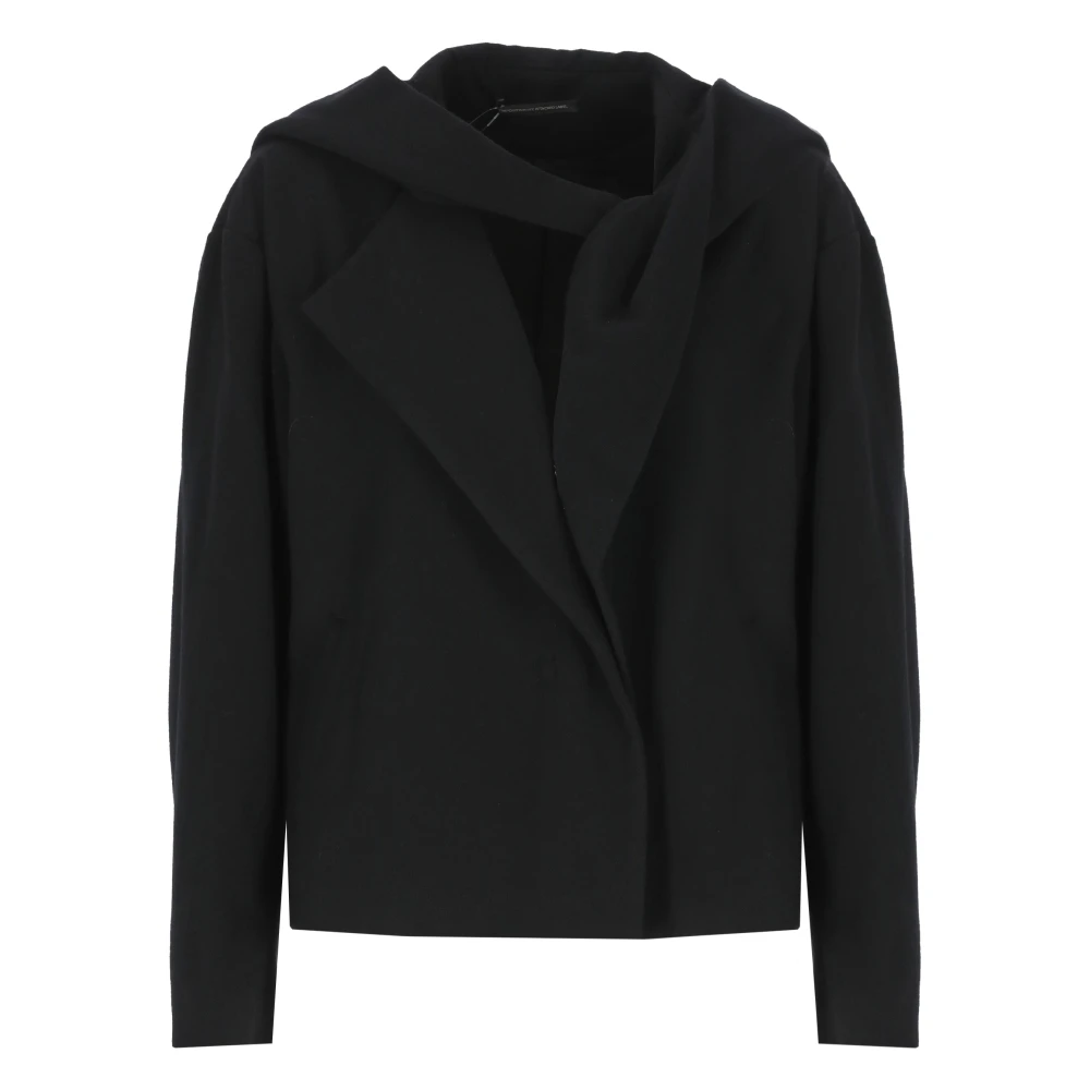 Y-3 Zwarte wollen jas met capuchon Black Dames