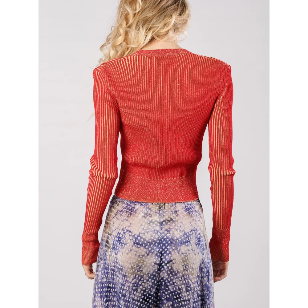 Beatrice .b Rode Vanisé Ribgebreide Cardigan met Juwelen Broche Red Dames