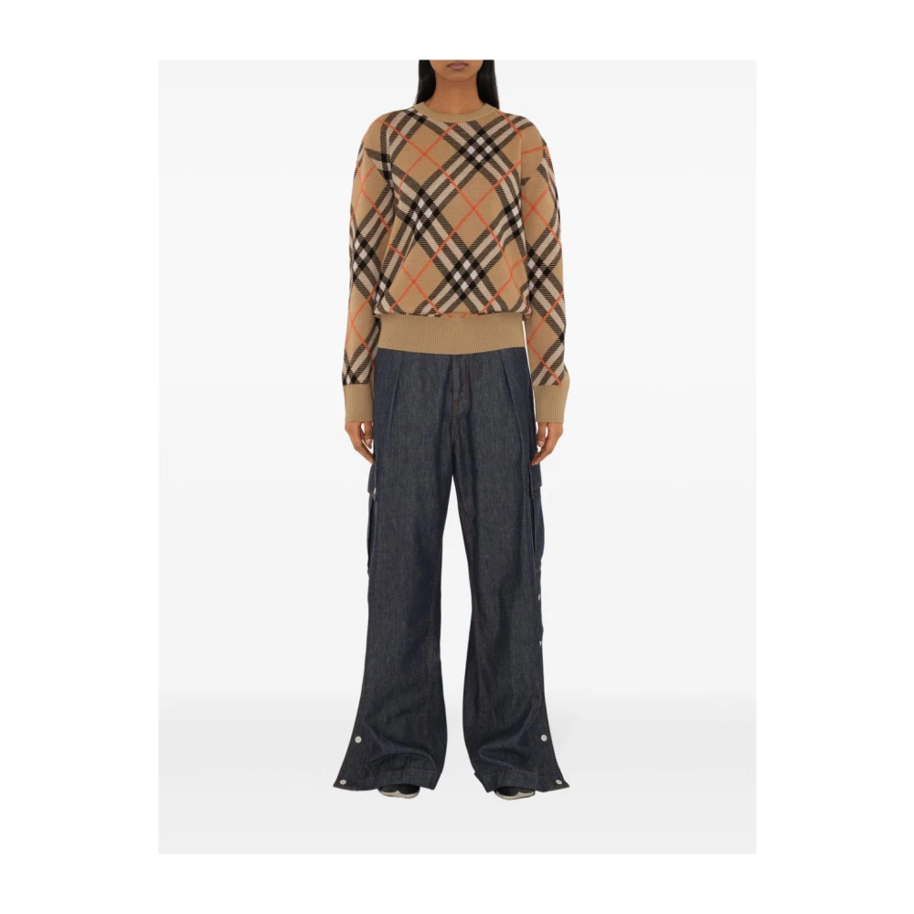 Burberry Gebreide Trui met Patroon Beige Dames