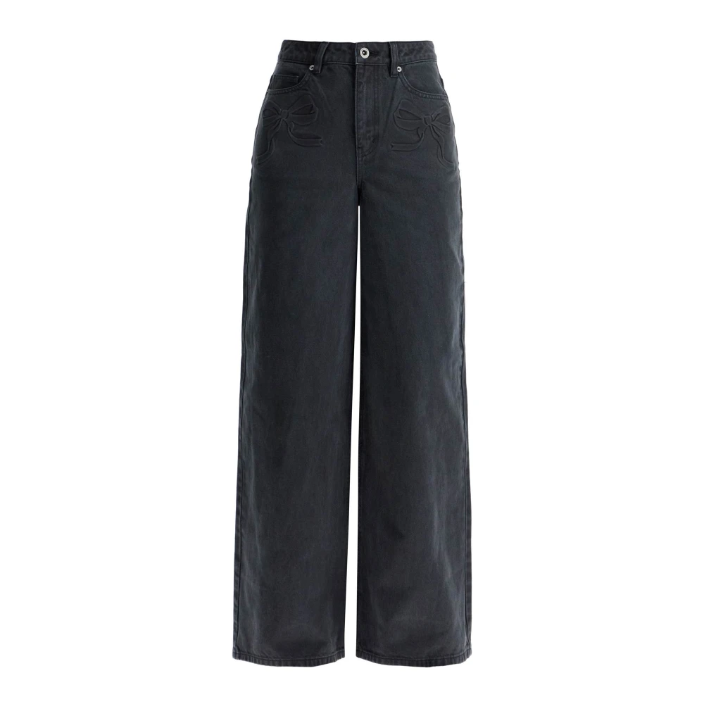 Self Portrait Strik Print Straight Leg Jeans Black Dames