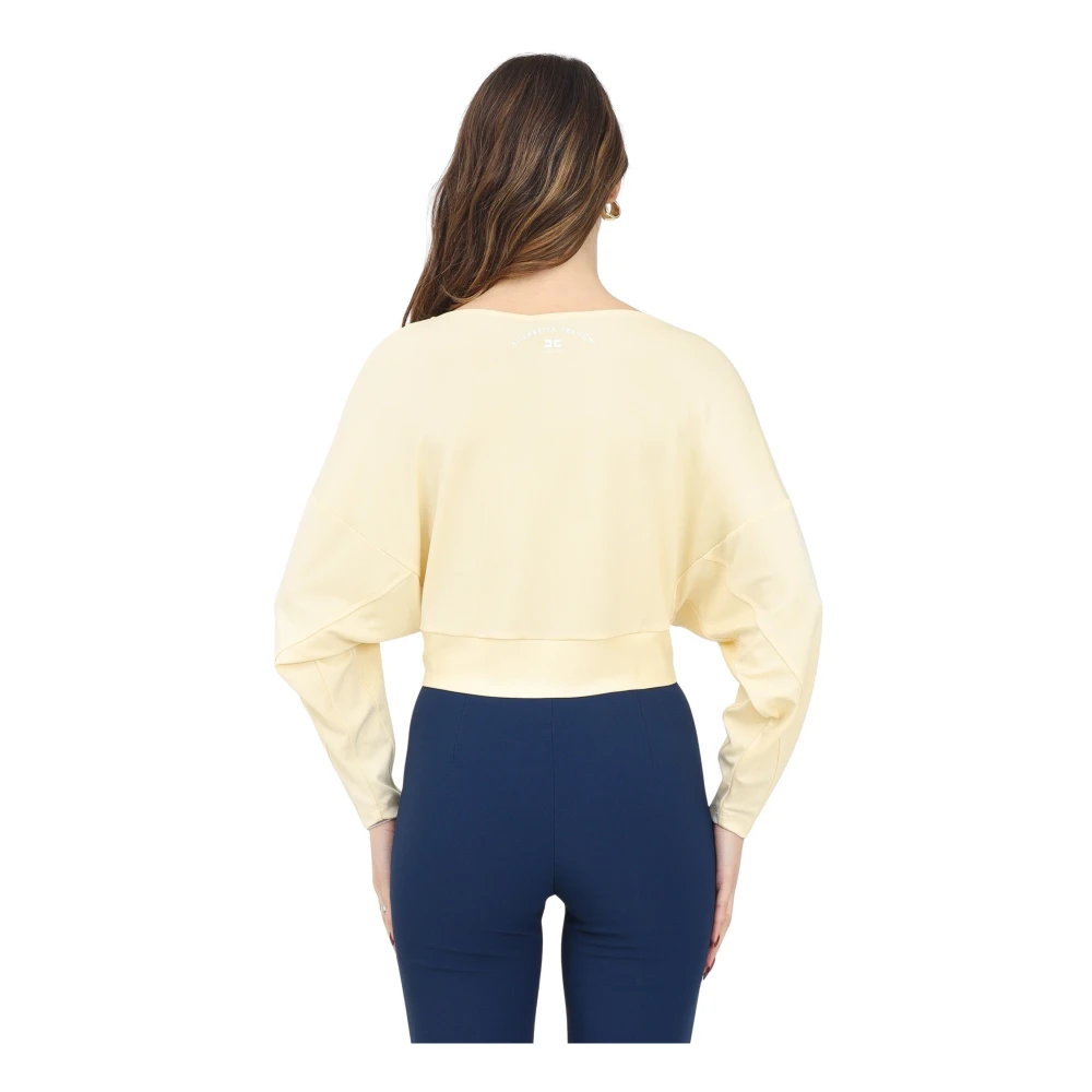 Elisabetta Franchi Gele Jersey Crêpe Longsleeve Top Beige Dames