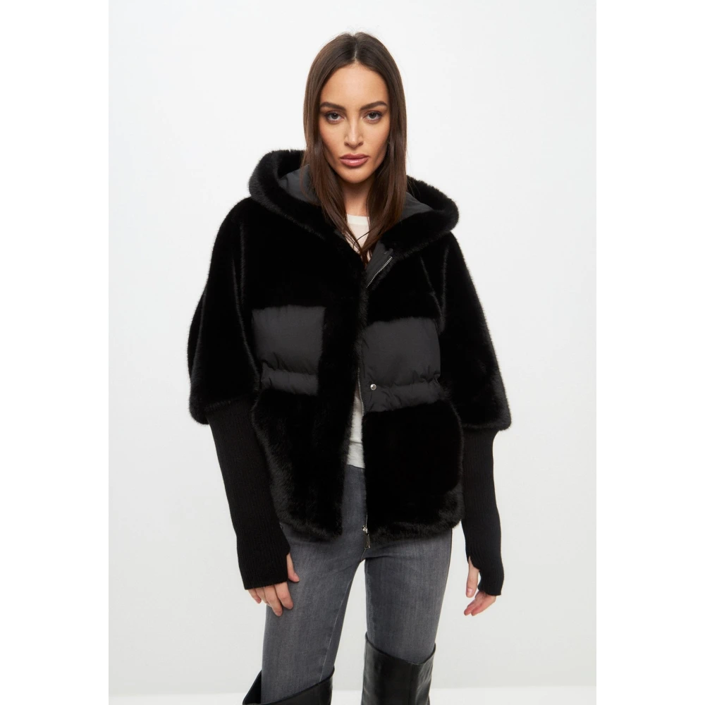 Cesare Gaspari Oversized Faux Fur Jacket Black Dames