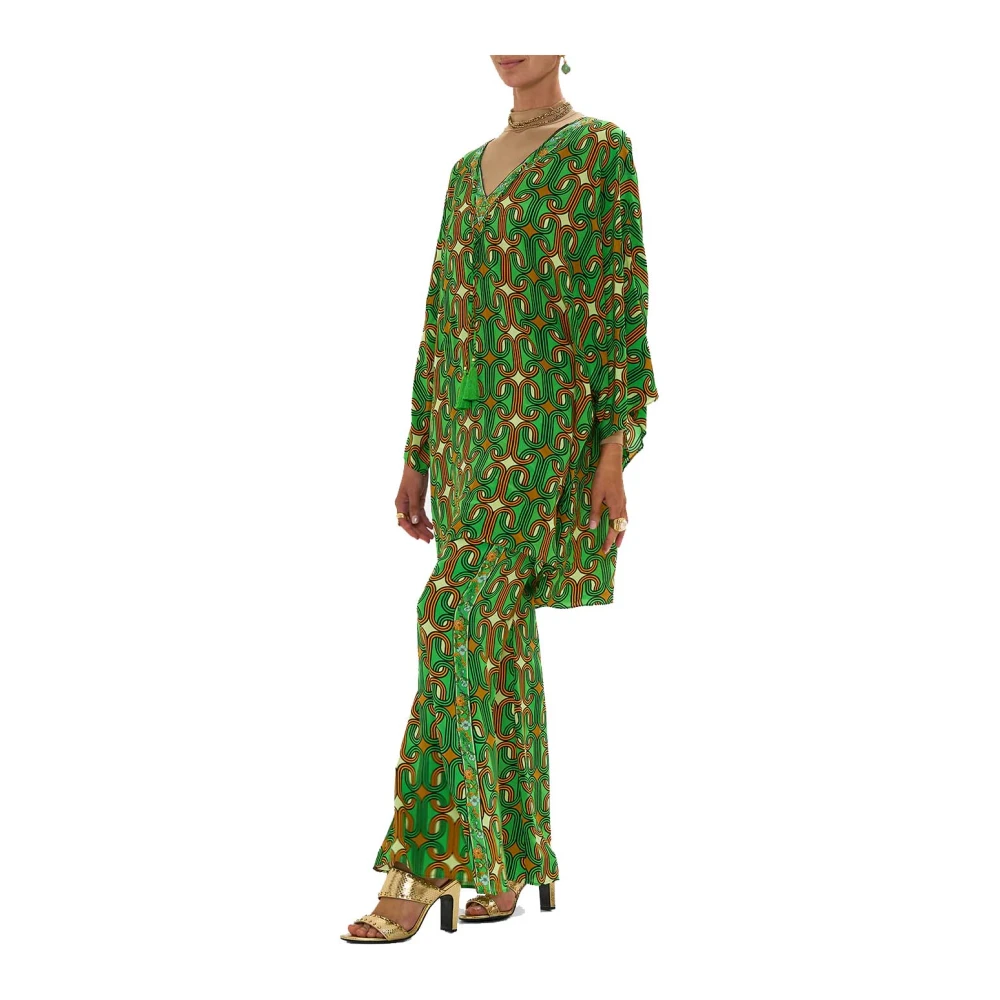 Camilla 70's Geïnspireerde Groene Geometrische Flare Broek Multicolor Dames