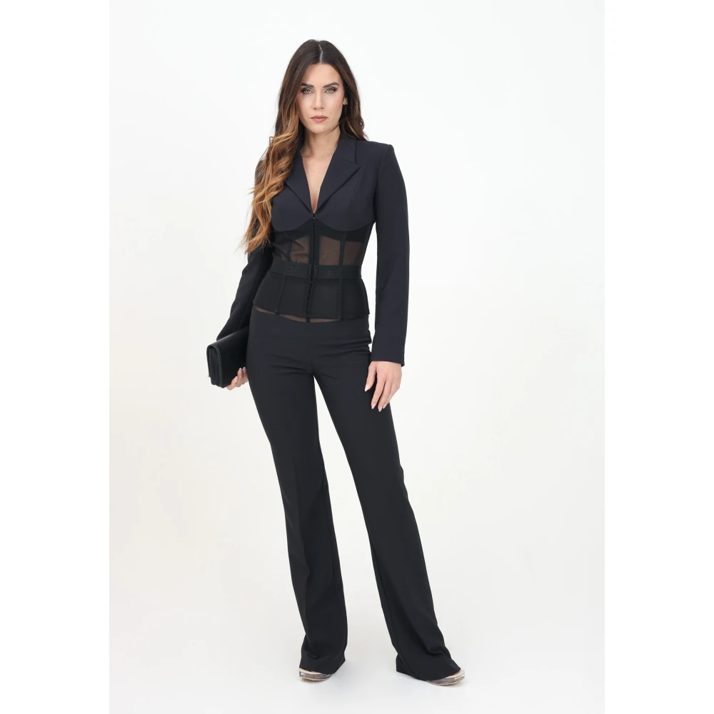 Elisabetta Franchi Zwarte elegante broek met tule detail Black Dames