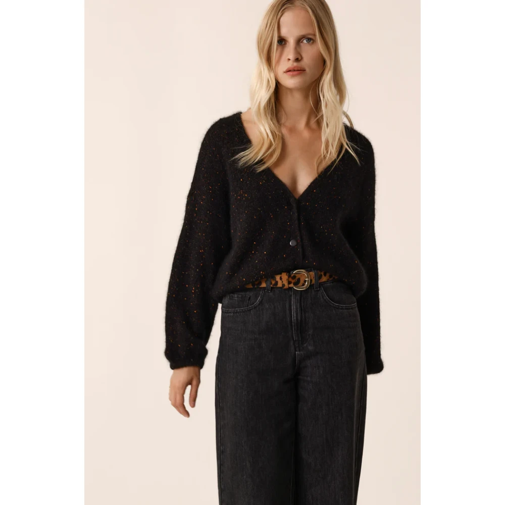 Des Petits Hauts Oversized Geknoopt Vest met V-Hals Black Dames