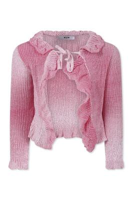 gilet-rose-tricote-avec-col-a-volants