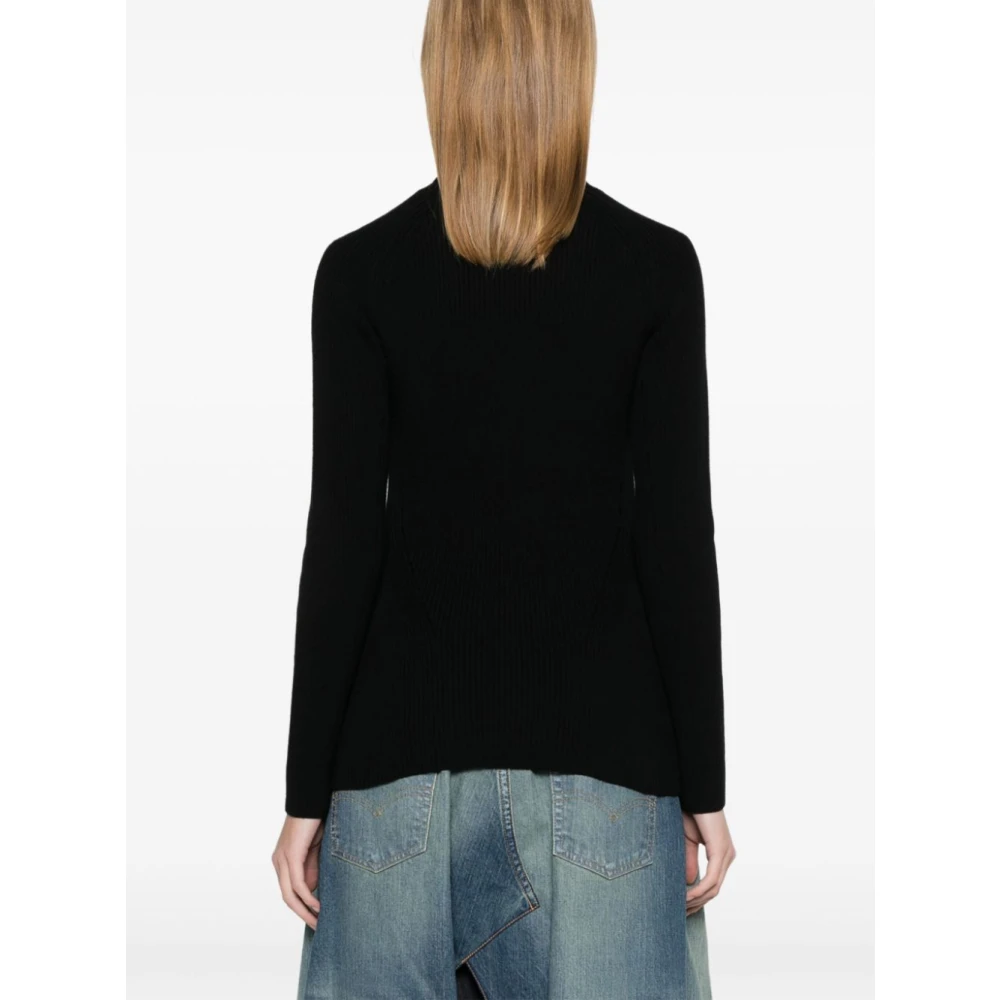 Junya Watanabe Zwart Geribbelde Coltrui Sweater Black Dames