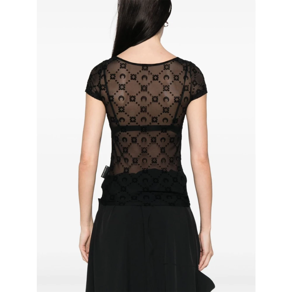 Marine Serre Zwarte U-hals Cap Mouwen Top Black Dames