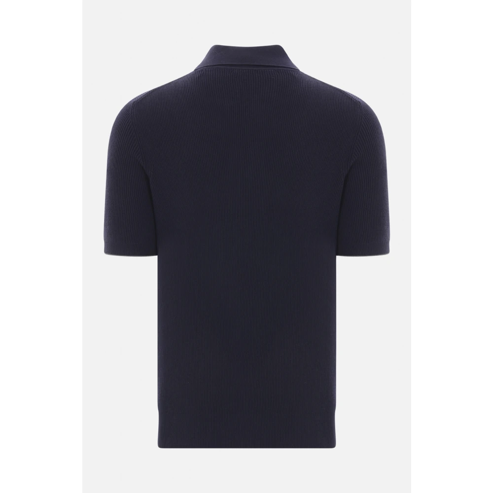 BRUNELLO CUCINELLI Blauw Geribbeld Katoenen Poloshirt Blue Heren