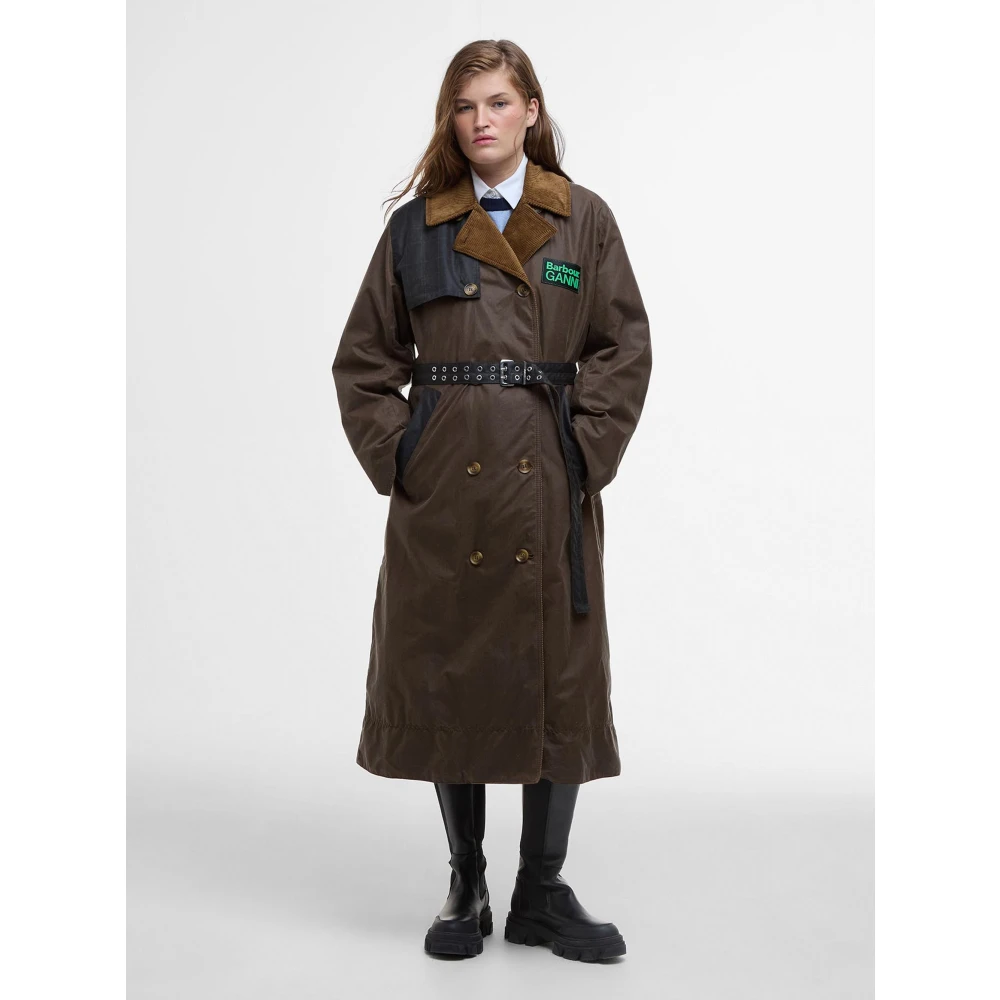 Barbour Bruine Wax Trenchcoat met Suède Kraag Brown Dames
