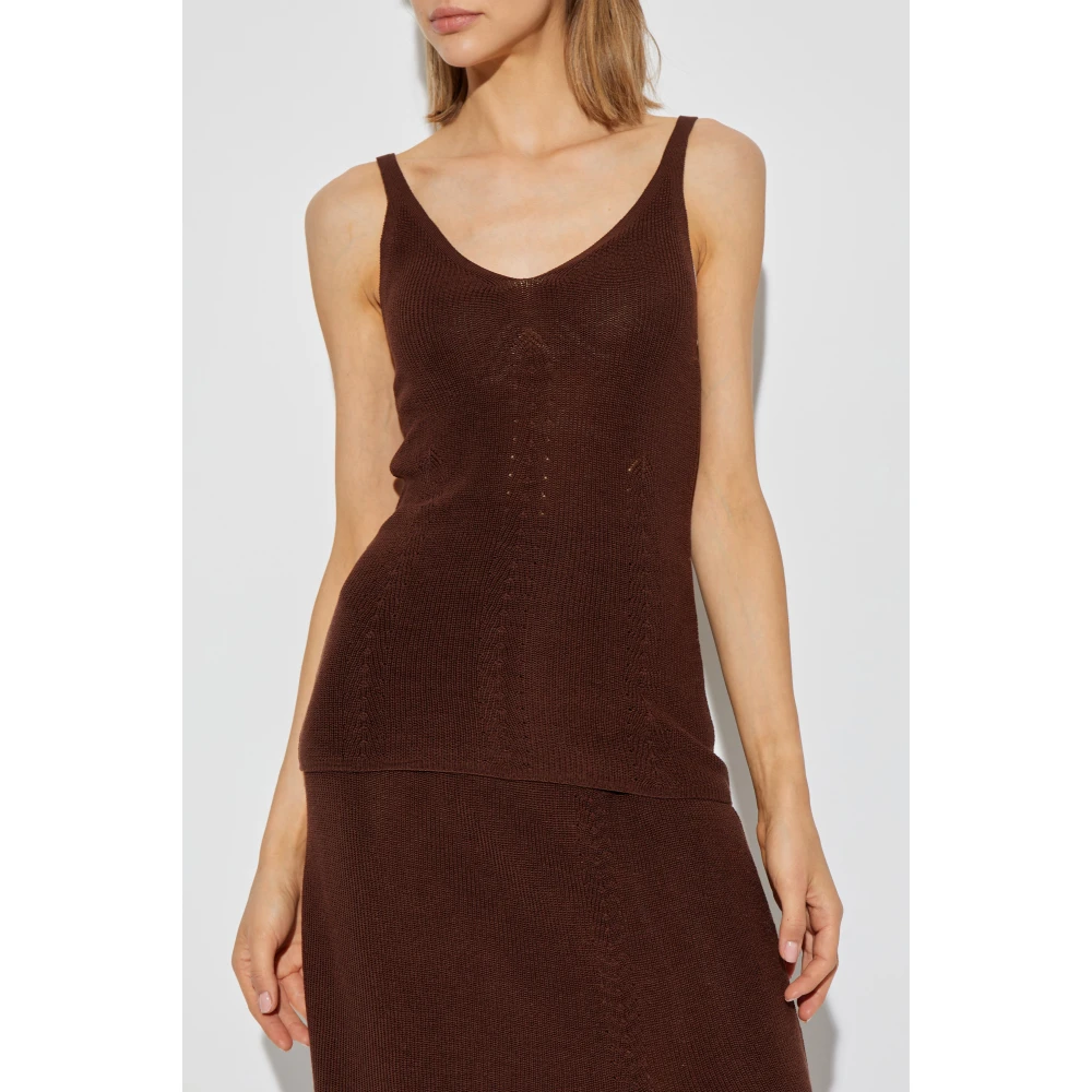 Aeron Geribbelde top Freesia Brown Dames