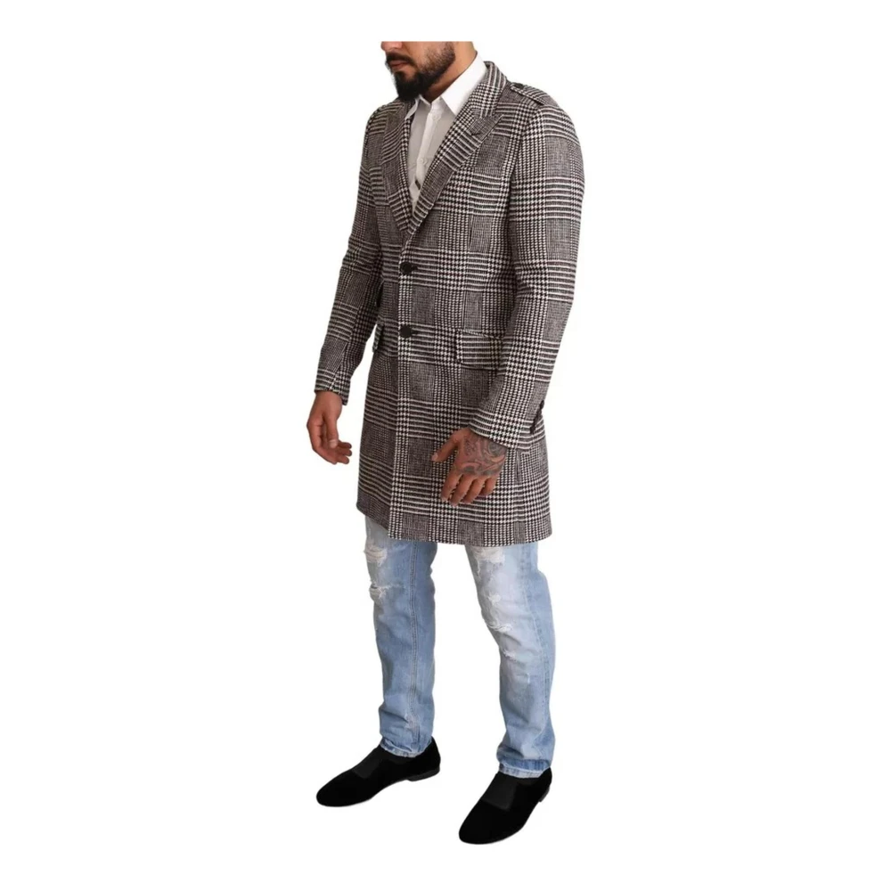 Dolce & Gabbana Grijze Geruite Trenchcoat met Zakken Gray Heren