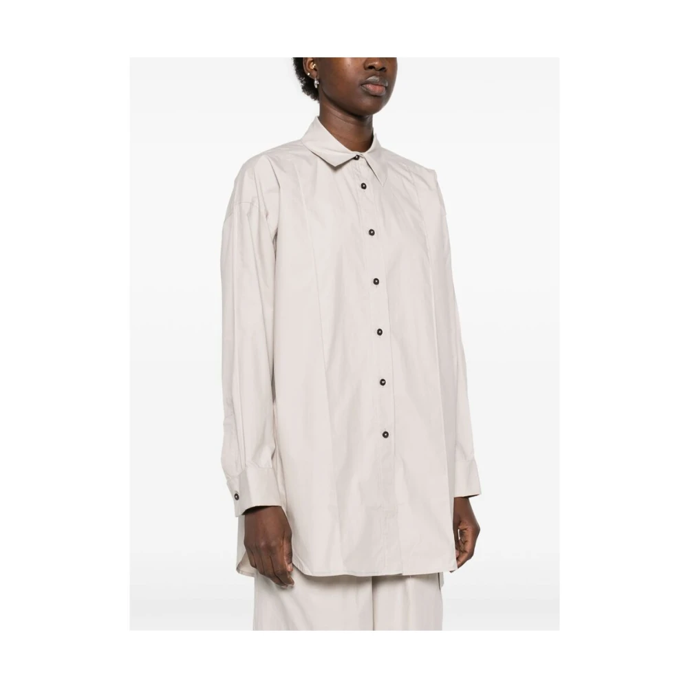 Remain Birger Christensen Grijze Button-Up Shirt met Box Pleat Beige Dames