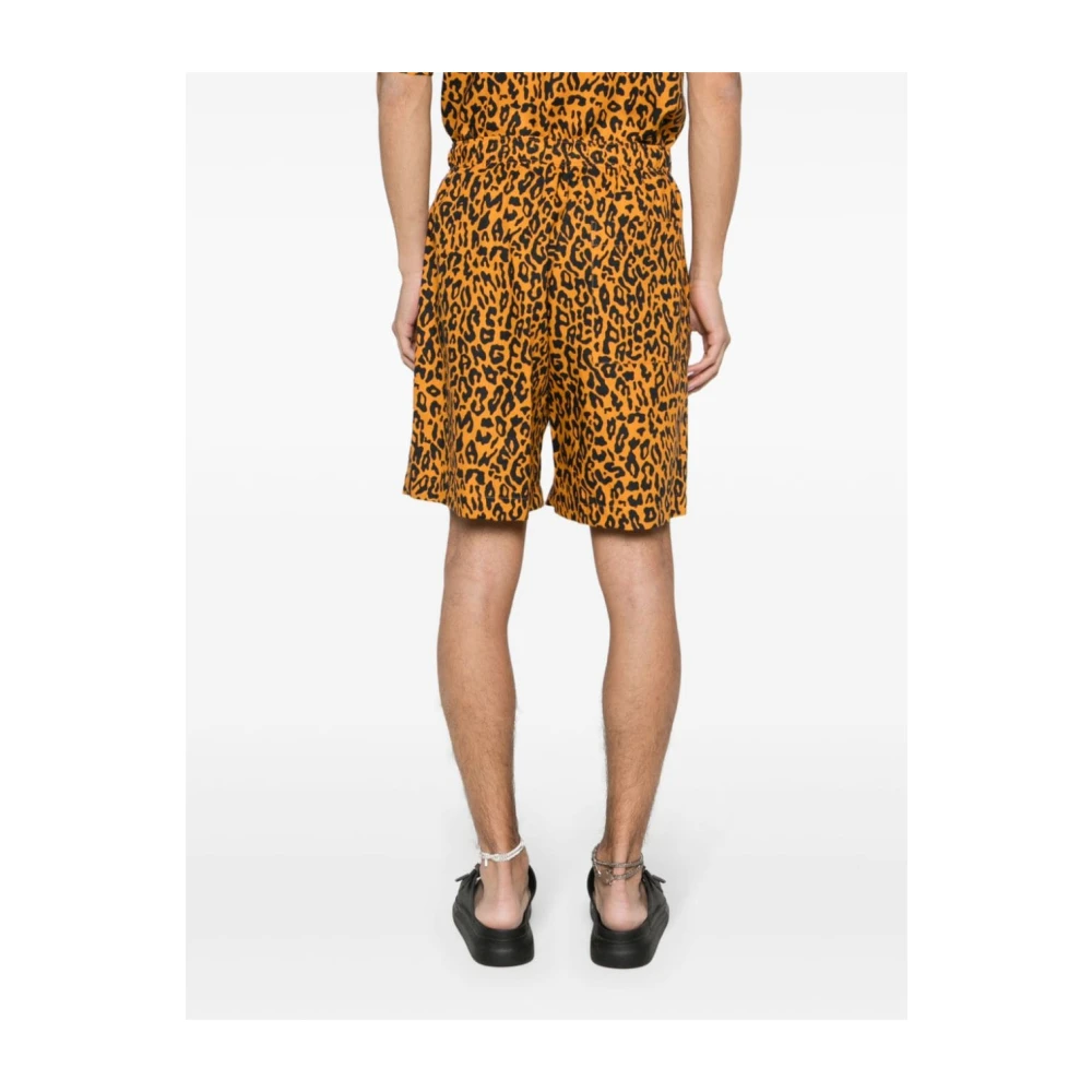 Palm Angels Luipaardprint Linnen-Katoen Shorts Orange Heren