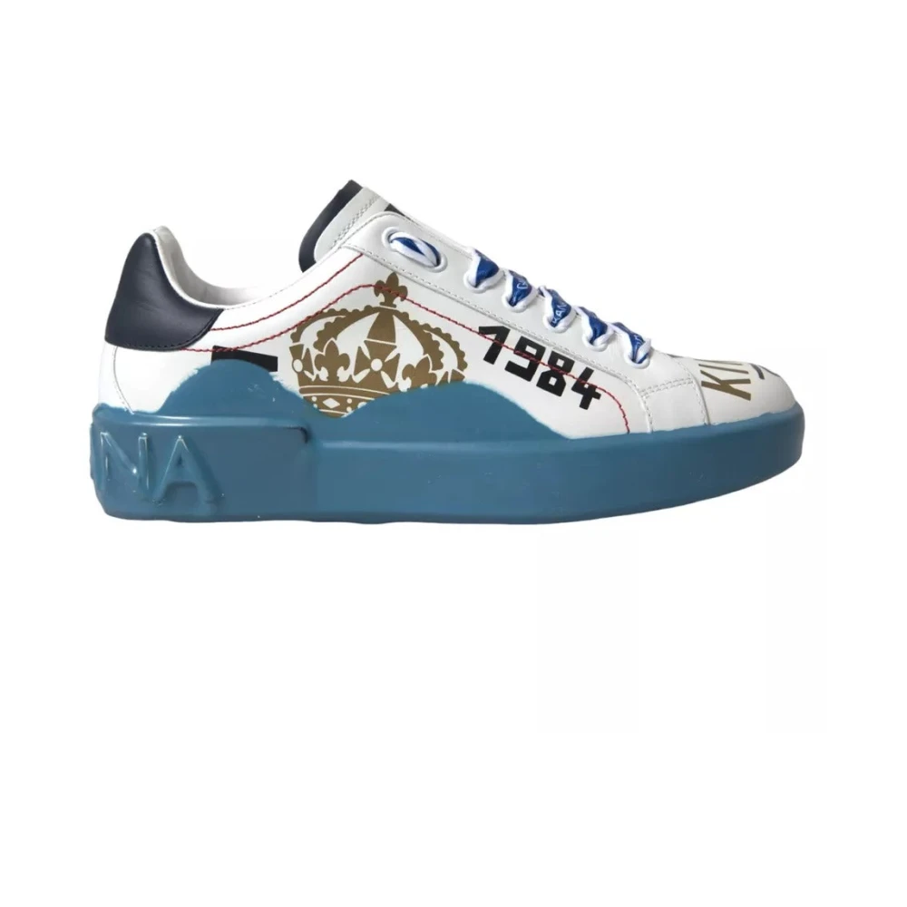 Dolce & Gabbana Men's White Sneakers, 5 1/2 Uk, Printed Portofino Low Top Trainers