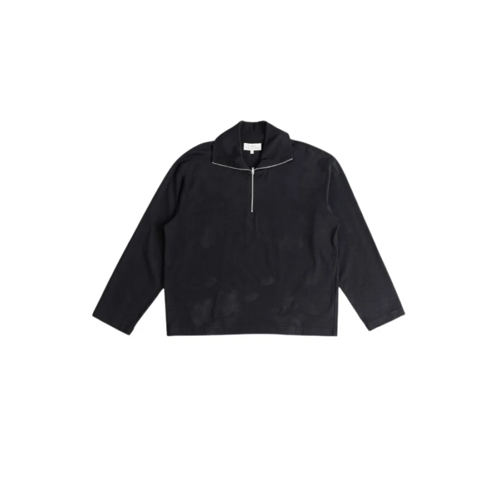 Studio Nicholson Zwarte lange mouwen rits kraag katoenen top Black Heren