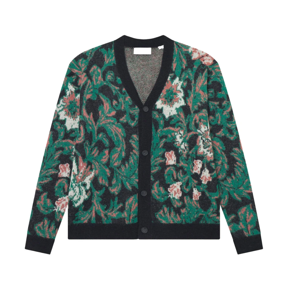 Les Deux Men's Blue Floral Jacquard Cardigan Knit - Cardigans - M - Knitwear