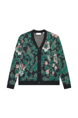 Blommig Jacquard Kofta Stickad