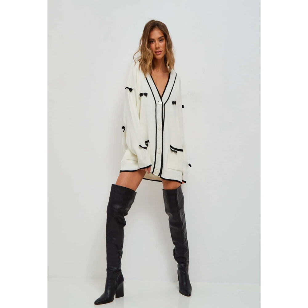 Cesare Gaspari Bow Knit Cardigan White Dames