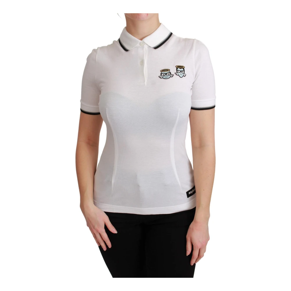 Dolce & Gabbana Women's White Polo Shirts, Xs, Angel Embroidered Polo T-Shirt