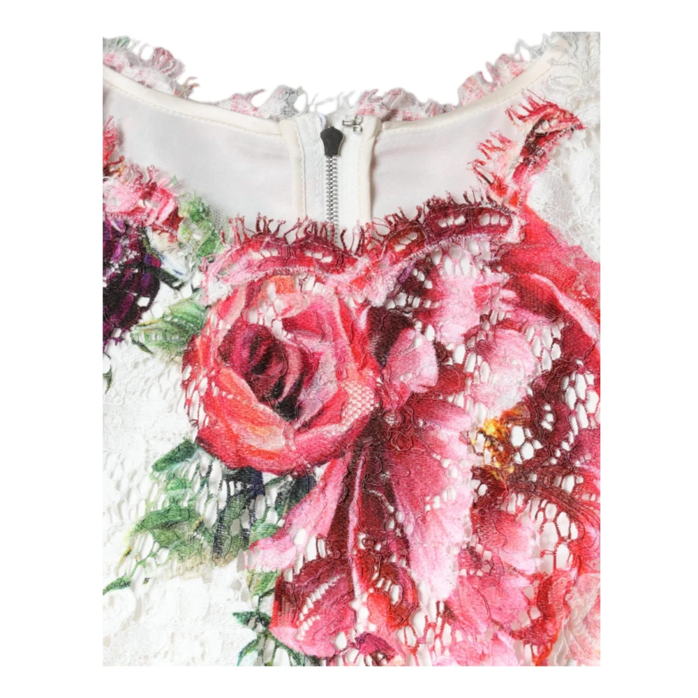 Dolce & Gabbana Witte Bloemenkanten Blouse met Zijde Multicolor Dames