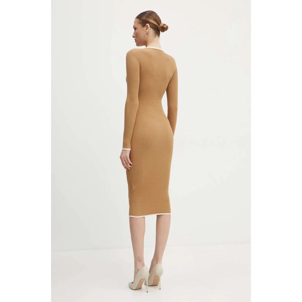 Elisabetta Franchi Geribbelde V-hals Midi Jurk Brown Dames