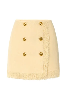 Bouclé Fringed Button Mini Skirt