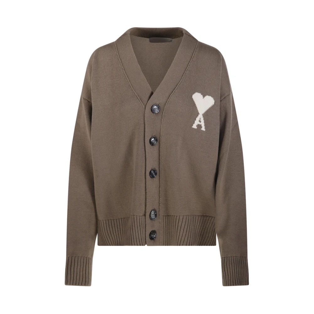 Ami Paris Women's Brown Cardigans, L, De Coeur Cardigan