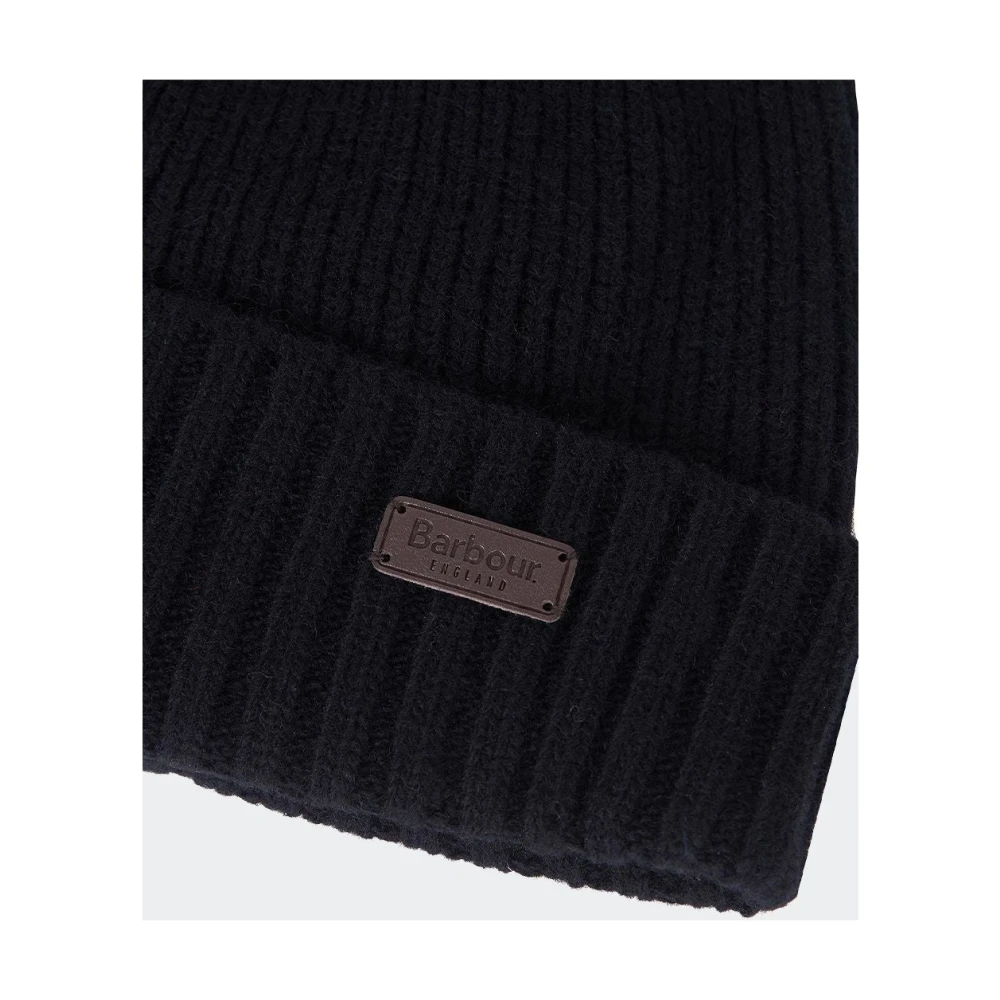 Barbour Effen Kleur Wol en Fleece Muts Black Unisex