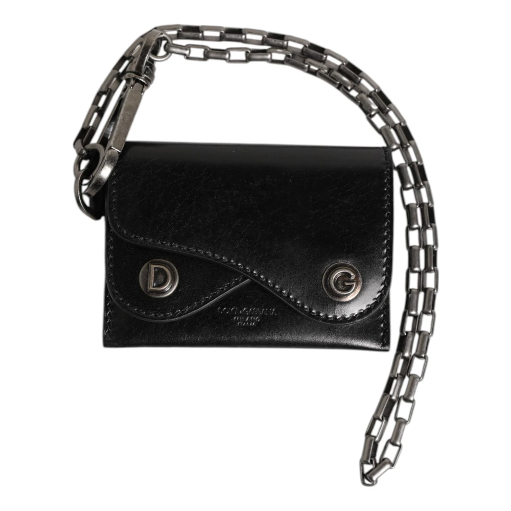 Dolce & Gabbana Unisex Black Wallets & Cardholders, One Size, Bifold Cardholder Wallet With Chain