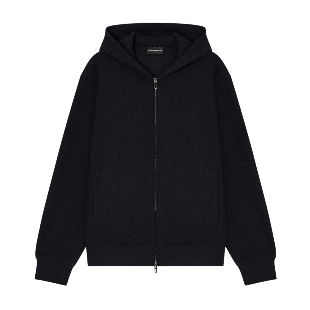 Emporio Armani Herr Blå Sweatshirts & Hoodies 2XL, Bomull, Lyocell Och Bomull Interlock Sweatshirt