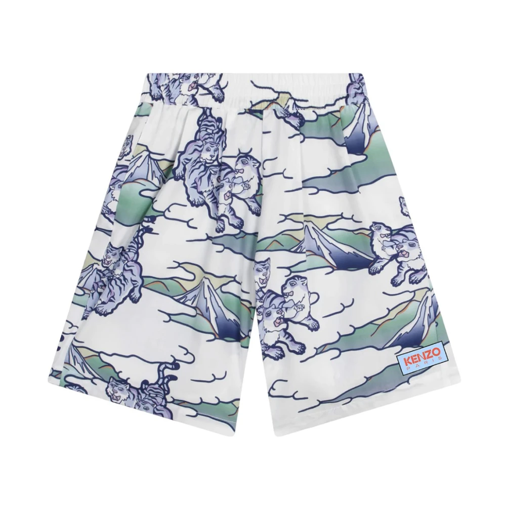 Kenzo Boys Blue Shorts, 12 Y, Tiger Print Cotton Shorts