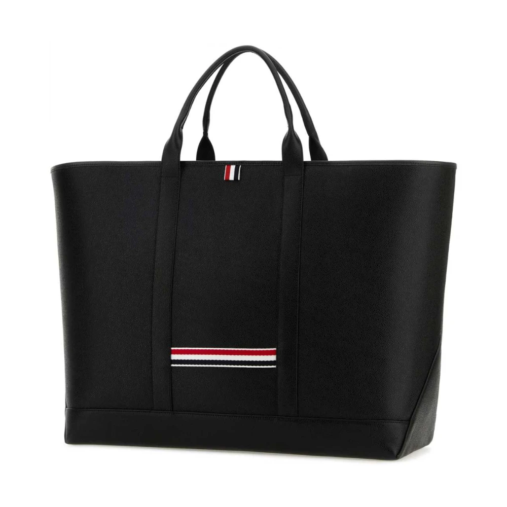 Thom Browne Stijlvolle zwarte leren boodschappentas Black Heren