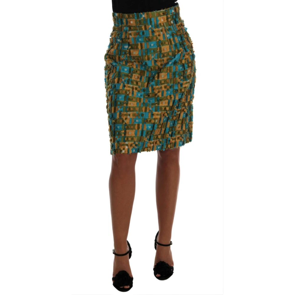Dolce & Gabbana Women's Green Short Skirts, Xs, Jacquard Straight Pencil Skirt