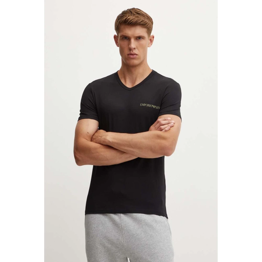 Emporio Armani 2-Pack V-hals T-shirts Zwart Black Heren