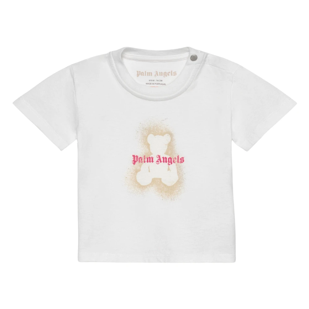 Palm Angels Girls Beige Kids Short Sleeve T-Shirts, 3 Y, Spray Bear T-Shirt