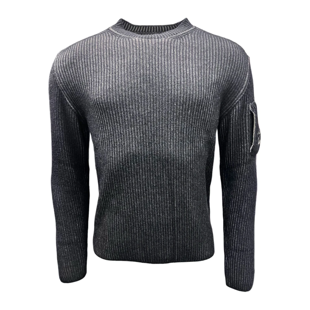 C.P. Company Ribgebreide Crew Neck Trui Zwart-Taupe Gray Heren