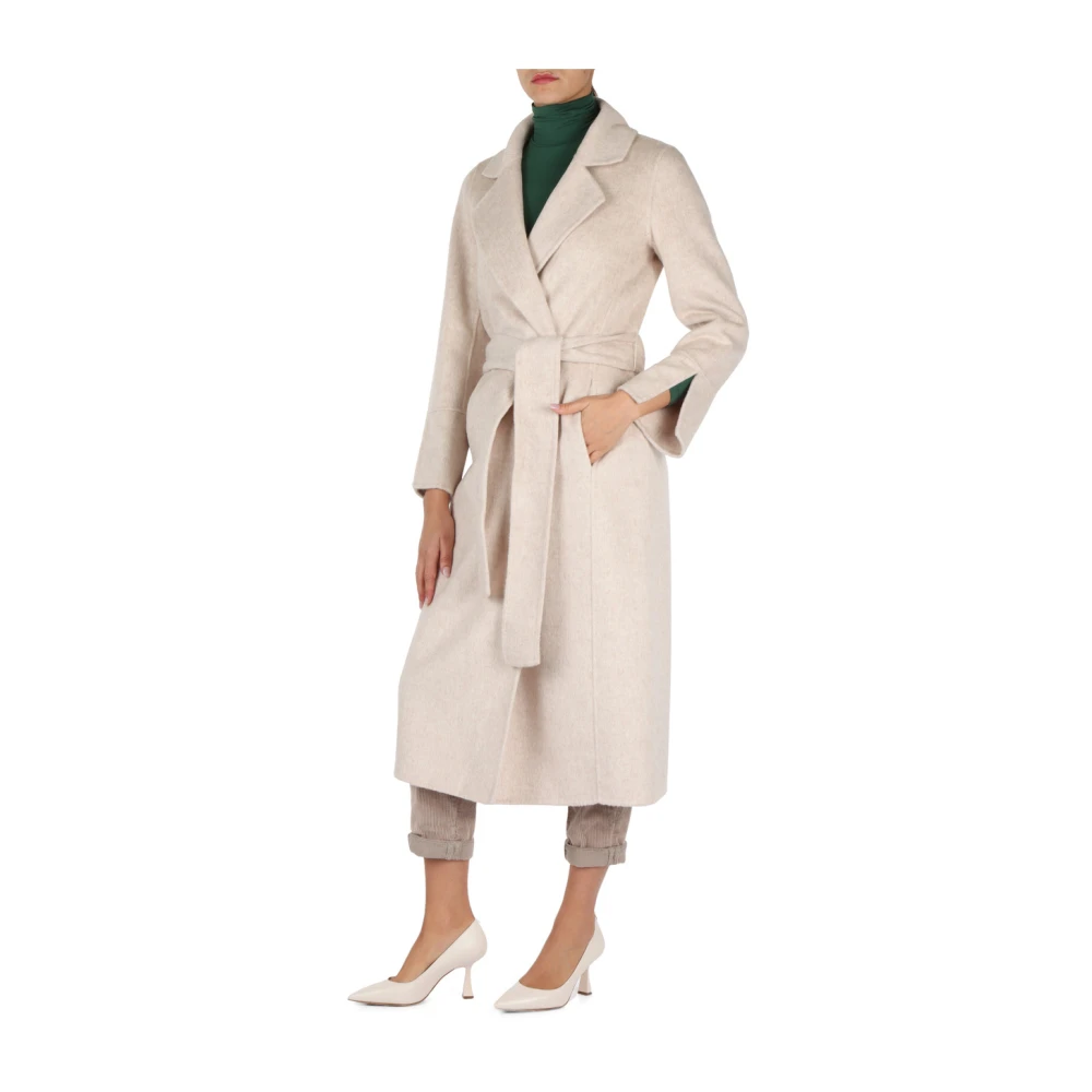 Alessia Santi Lange Wollen Jas met Riem Beige Dames