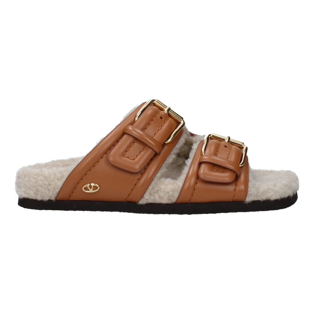 Valentino Garavani , Sliders, Female, Brown, 7 Uk, Leather Slippers