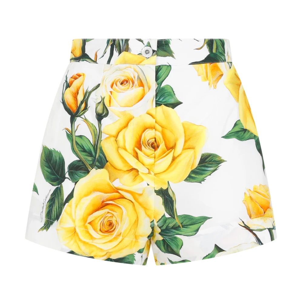 Dolce & Gabbana Witte Rose Print Katoenen Shorts Multicolor Dames