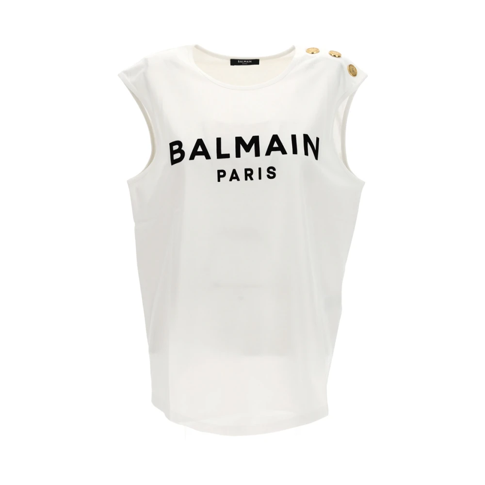 Balmain Flocked Logo Tanktop E L W IN White Dames