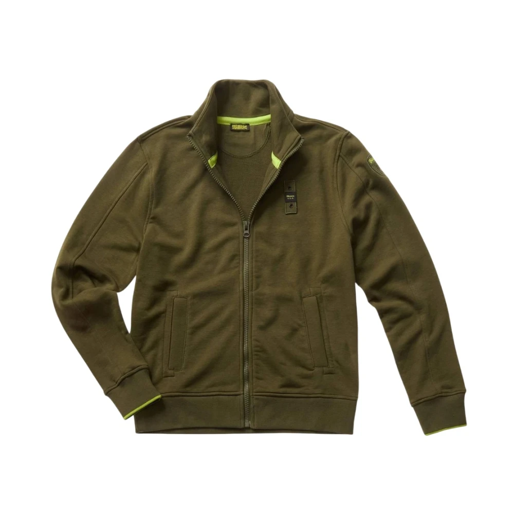 Blauer Mannelijk Groente Sweatshirt Met Hoge Kraag En Rits Met Visgraatdetail,Groene Sweatshirt Met Rits En Zakken