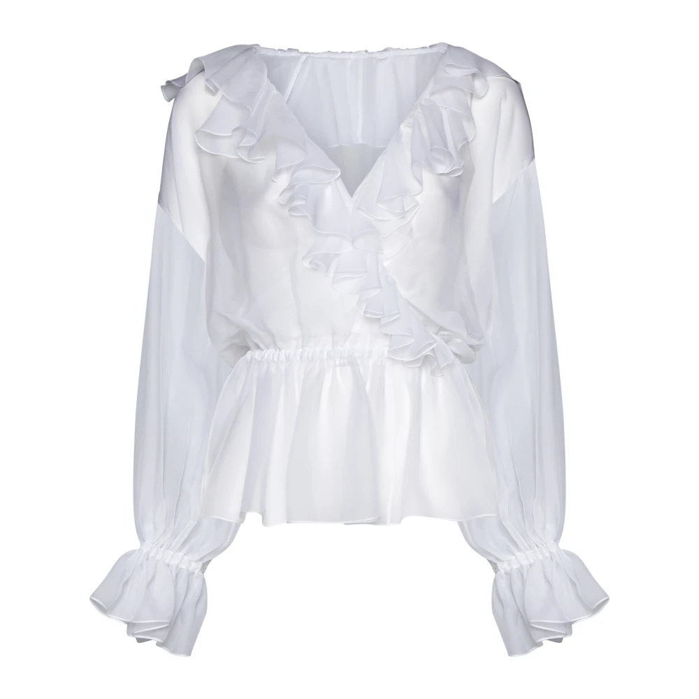 Dolce & Gabbana Witte Zijden V-Hals Gerimpelde Blouse White Dames