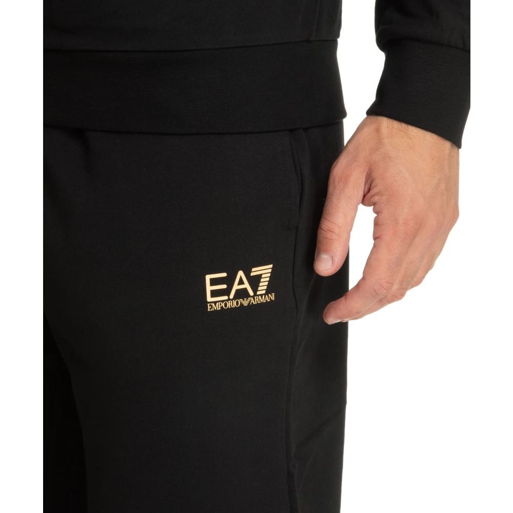 Emporio Armani EA7 Effen Hoodie met Trekkoordsluiting Black Heren