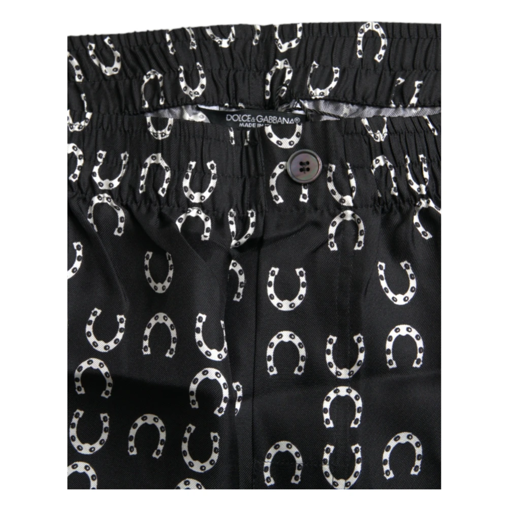Dolce & Gabbana Zwarte Zijden Hoefijzerprint Broek Black Heren