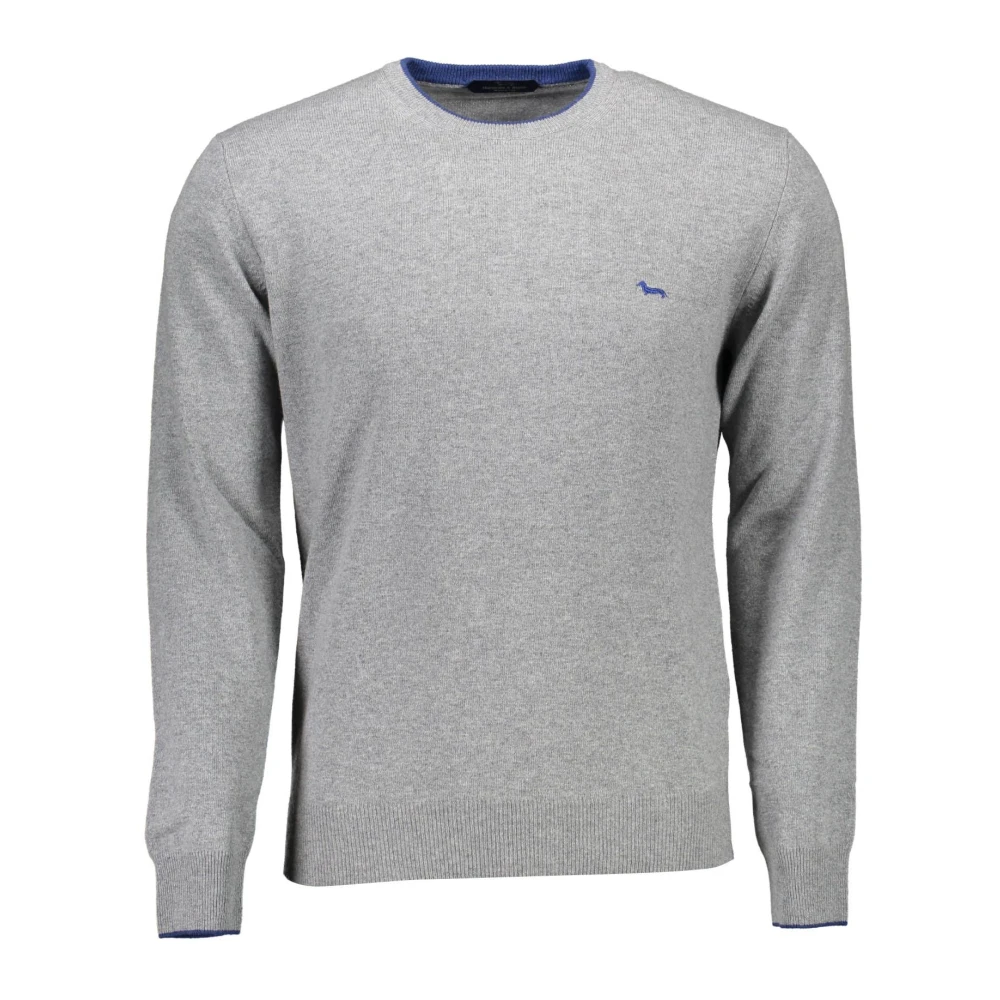 Harmont & Blaine Men's Gray Round-Neck Knitwear, 2XL, Wool Jumper With Contrasting Details