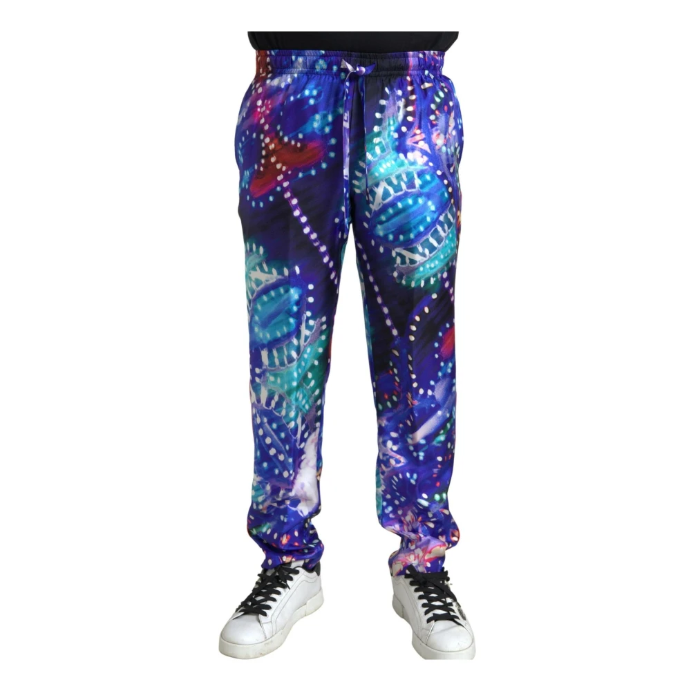 Dolce & Gabbana Men's Multicolor Slim-Fit Trousers, M, Printed Silk Jogger Trousers
