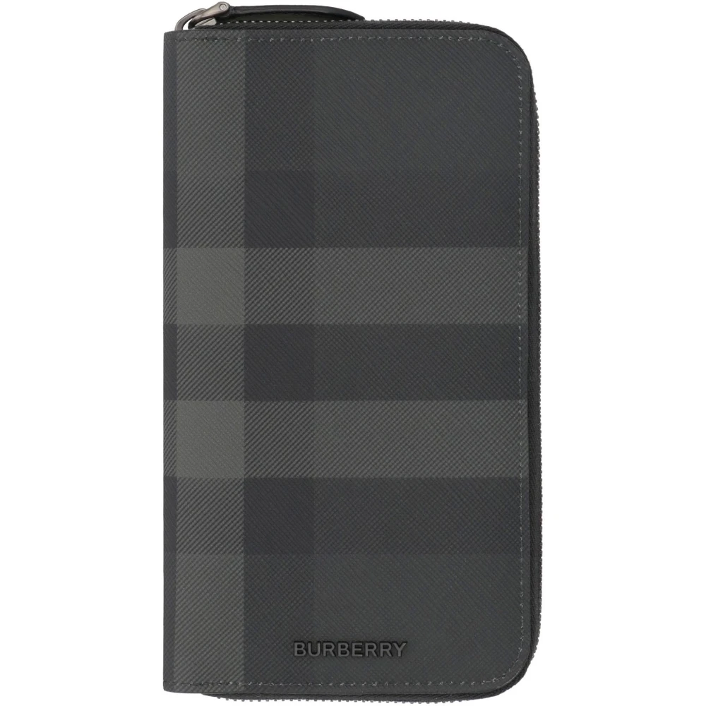 Burberry Geruit Motief Portemonnee met Ritssluiting Gray Heren